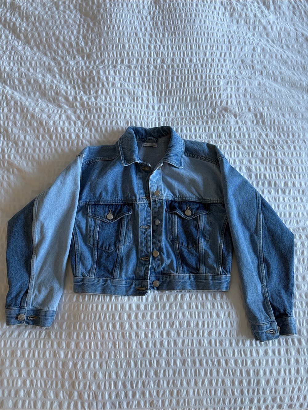 Dex Color Blocked Cropped Jean Jacket
